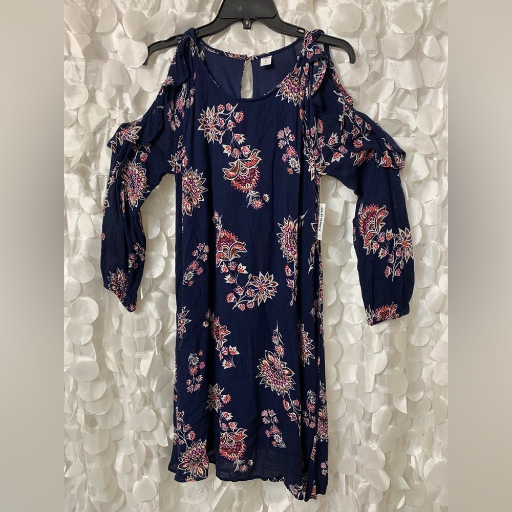 Navy Dress with open cold shoulder sleeves